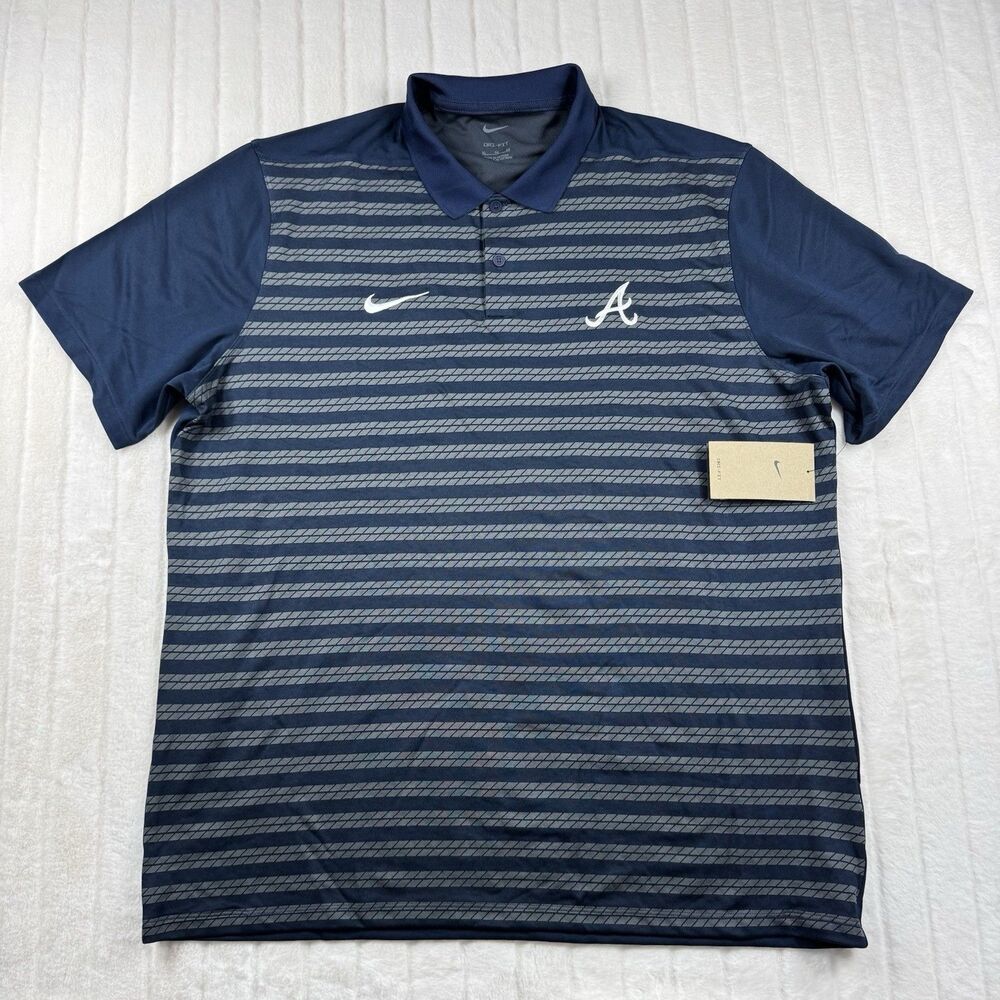 Nike Atlanta Braves MLB Polo Shirt Dri-FIT Mens XL Navy Golf Performance NWT